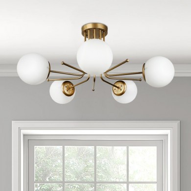 Maxidex Megapap Ε27 metal - glass ceiling light in gold color Ø80x50cm.