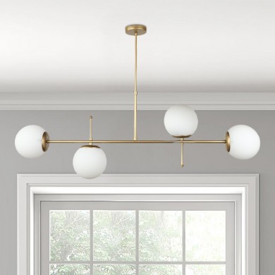 Lura Megapap Ε27 metal - glass ceiling light in gold color 110x70cm.