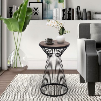 Cresta Megapap metal - MDF side table in black - walnut color Ø34,5x58,5cm.