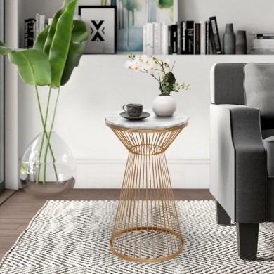 Cresta Megapap metal - MDF side table in gold - white marble color Ø34,5x58,5cm.