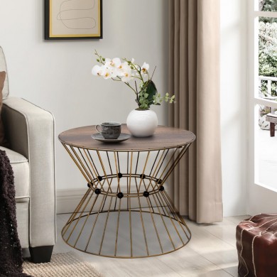 Girene Megapap metal - MDF coffee table in gold - walnut Ø55x42cm.