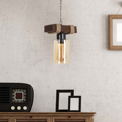 Meryl Megapap Ε27 wooden ceiling light in walnut color 20x18x70cm.