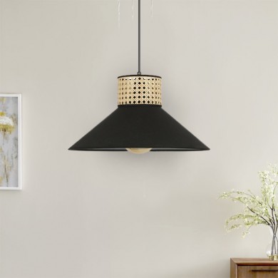 Nebraska Megapap Ε27 fabric ceiling light in black color Φ40x70cm.