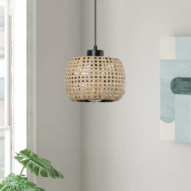 Vermont Megapap Ε27 rattan ceiling light in natural color Φ16x70cm.
