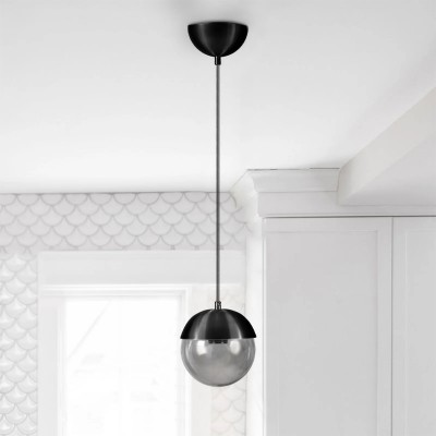 Φωτιστικό οροφής Lauren Megapap E27 μεταλλικό - γυάλινο μονόφωτο χρώμα μαύρο 15x15x70εκ.