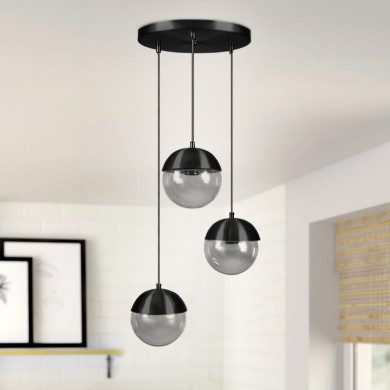 Lauren Megapap metallic - glass three-light ceiling light in black color 30x30x70cm.