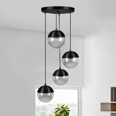 Lauren Megapap metallic - glass four-light ceiling light in black color 30x30x70cm.