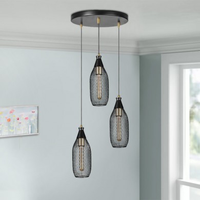 Orazio Megapap E27 metallic three-light ceiling light in black color 30x30x70cm.