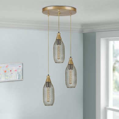 Orazio Megapap E27 metallic three-light ceiling light in gold color 30x30x70cm.