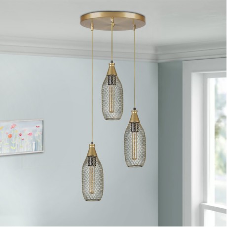 Orazio Megapap E27 metallic three-light ceiling light in gold color 30x30x70cm.