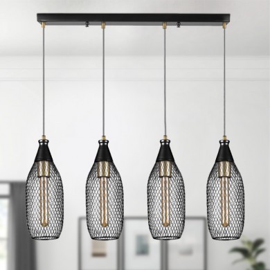 Orazio Megapap E27 metallic four-light ceiling light in black color 65x12x70cm.