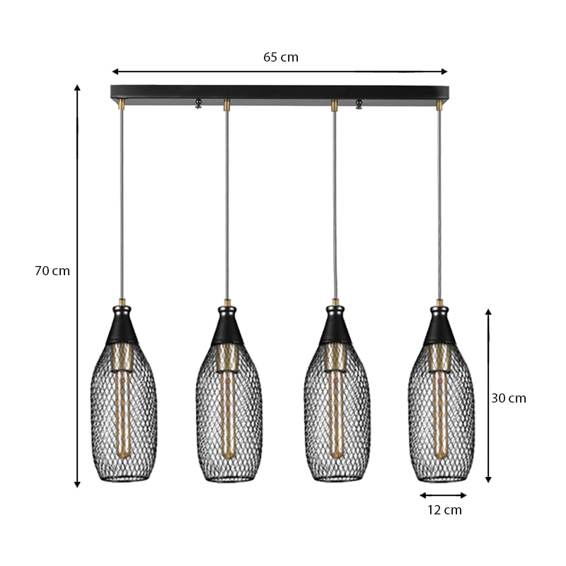 Orazio Megapap E27 metallic four-light ceiling light in black color 65x12x70cm.