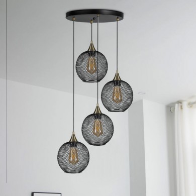 Rita Megapap E27  metallic four-light ceiling light in black color 35x35x70cm.