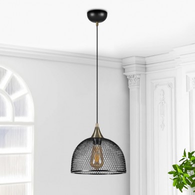 Rosa Megapap E27 metallic single-light ceiling light in black color 25x25x70cm.