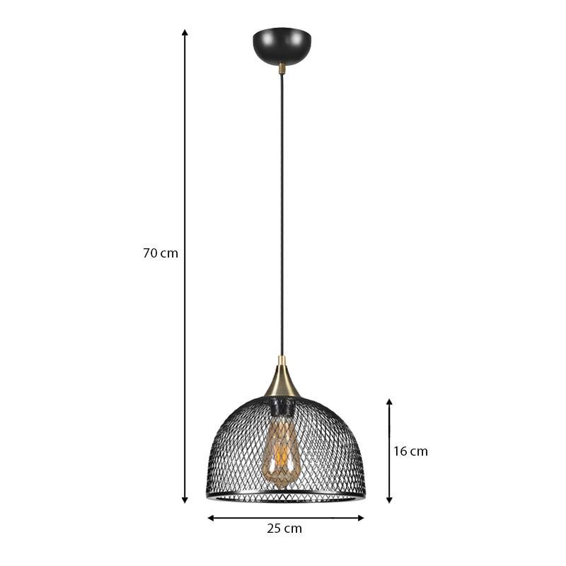 Rosa Megapap E27 metallic single-light ceiling light in black color 25x25x70cm.