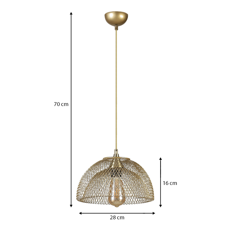 Iris Megapap E27 metallic single-light ceiling light in gold color 25x25x70cm.