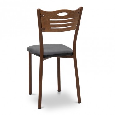 Καρέκλα τραπεζαρίας Depp Megapap ξύλο/μέταλλο/δέρμα χρώμα καρυδί 41x45x85εκ.