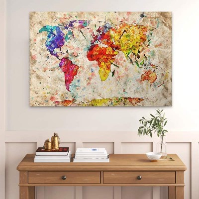Πίνακας σε καμβά "Colorful World Map" Megapap ψηφιακής εκτύπωσης 100x70x3εκ.