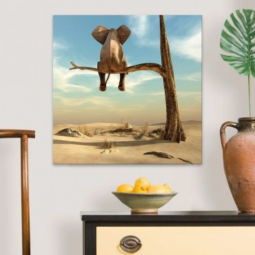 Πίνακας σε καμβά "Elephant on Branch" Megapap ψηφιακής εκτύπωσης 50x50x3εκ.