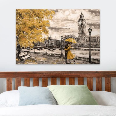 Πίνακας σε καμβά "Big Ben And Yellow Leaves" Megapap ψηφιακής εκτύπωσης 125x80x3εκ.