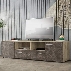 Έπιπλο τηλεόρασης μελαμίνης Lennox Megapap χρώμα γκρι oak - dark atelier 180x41x45εκ.