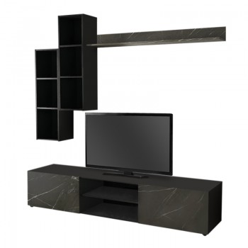Σύνθεση τηλεόρασης Enola Megapap από μελαμίνη χρώμα μαύρο - γκρι εφέ μαρμάρου 180x38x170εκ.