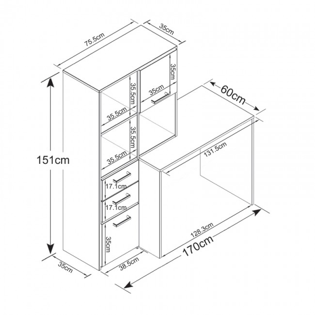 Γραφείο μελαμίνης Aurelio Megapap χρώμα ανθρακί - λευκό γκρι 170x35/60x76/151εκ. Γραφείο μελαμίνης Aurelio Megapap χρώμα ανθρακί - λευκό γκρι 170x35/60x76/151εκ.