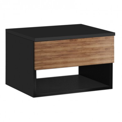 Bianca Megapap melamine hanging bedside table in black - light walnut color 40x30x23cm.