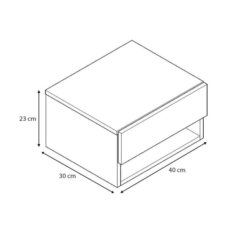 Bianca Megapap melamine hanging bedside table in grey concrete color 40x30x23cm.
