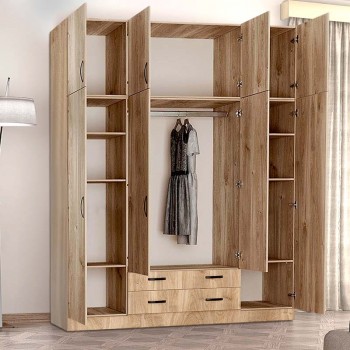 Ντουλάπα ρούχων Regina Megapap τετράφυλλη με πατάρι από μελαμίνη χρώμα honey oak 200x60x240εκ. Ντουλάπα ρούχων Regina Megapap τετράφυλλη με πατάρι από μελαμίνη χρώμα honey oak 200x60x240εκ.