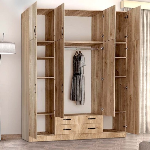 Ντουλάπα ρούχων Regina Megapap τετράφυλλη με πατάρι από μελαμίνη χρώμα honey oak 200x60x240εκ. Ντουλάπα ρούχων Regina Megapap τετράφυλλη με πατάρι από μελαμίνη χρώμα honey oak 200x60x240εκ.