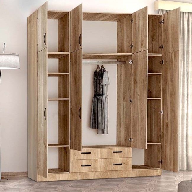 Ντουλάπα ρούχων Regina Megapap τετράφυλλη με πατάρι από μελαμίνη χρώμα honey oak 200x60x240εκ. Ντουλάπα ρούχων Regina Megapap τετράφυλλη με πατάρι από μελαμίνη χρώμα honey oak 200x60x240εκ.