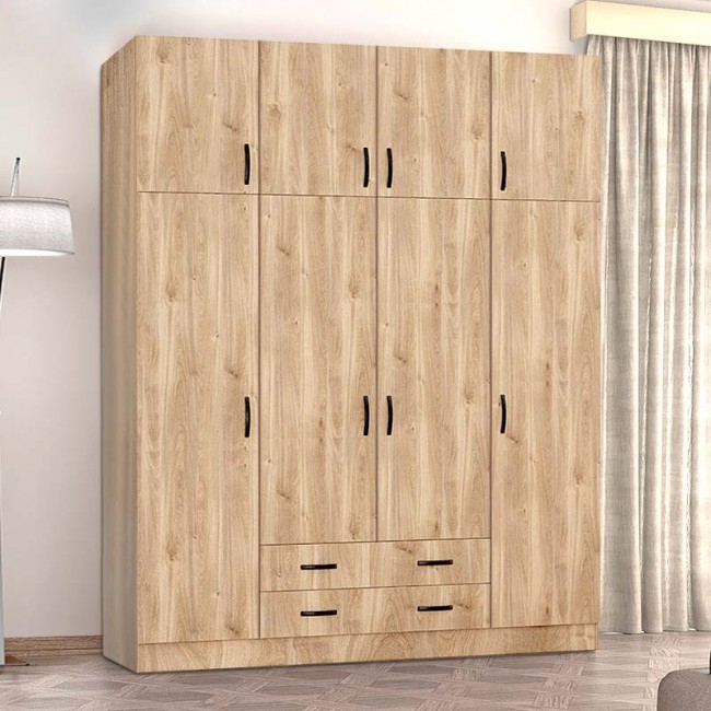 Ντουλάπα ρούχων Regina Megapap τετράφυλλη με πατάρι από μελαμίνη χρώμα honey oak 200x60x240εκ. Ντουλάπα ρούχων Regina Megapap τετράφυλλη με πατάρι από μελαμίνη χρώμα honey oak 200x60x240εκ.