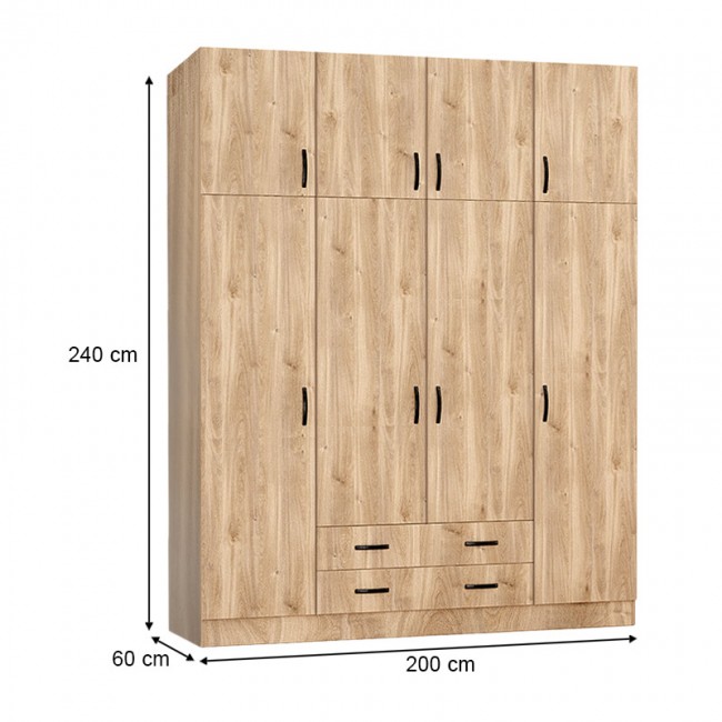 Ντουλάπα ρούχων Regina Megapap τετράφυλλη με πατάρι από μελαμίνη χρώμα honey oak 200x60x240εκ. Ντουλάπα ρούχων Regina Megapap τετράφυλλη με πατάρι από μελαμίνη χρώμα honey oak 200x60x240εκ.
