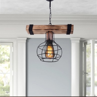 Marit Megapap E27 wooden/metallic ceiling light in walnut/black color 30x15x60cm.