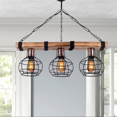 Marit Megapap E27 wooden/metallic three-light ceiling light in walnut/black color 50x15x65cm.