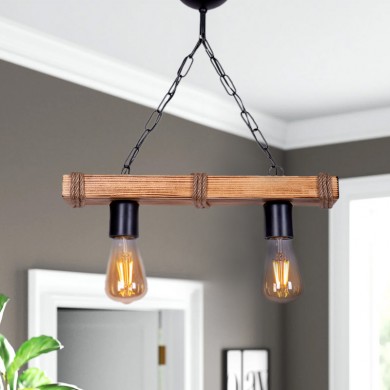 Mako Megapap E27 wooden two-light ceiling light in walnut/natural color 40x10x65cm.