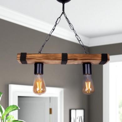 Mako Megapap E27 wooden two-light ceiling light in walnut/black color 40x10x65cm.