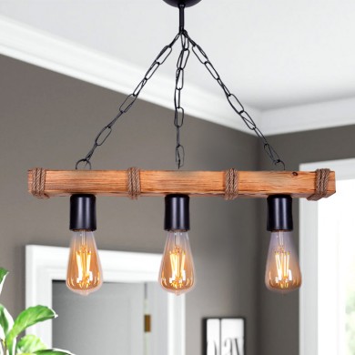 Mako Megapap E27 wooden three-light ceiling light in walnut/natural color 50x10x65cm.