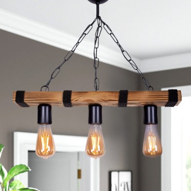 Mako Megapap E27 wooden three-light ceiling light in walnut/black color 50x10x65cm.