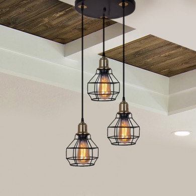 Kiko Megapap E27 metallic three-light ceiling light in black color 30x30x70cm.