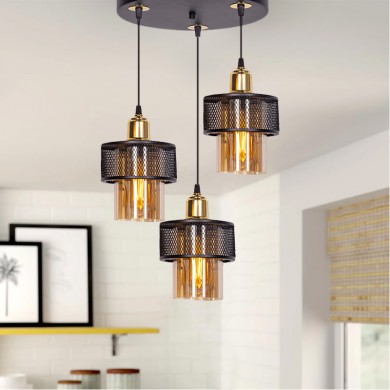 Caroline Megapap E27 metallic three-light ceiling light in black/golden color 30x30x70cm.