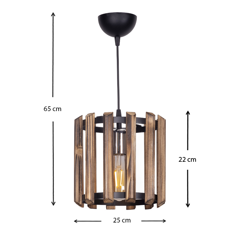 Bosco Megapap E27 wooden ceiling light in brown color 25x25x65cm.