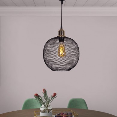 Amos Megapap Ε27 metallic ceiling light in black color 26x26x65cm.