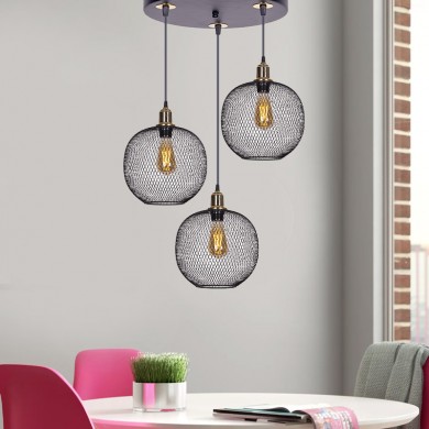 Amos Megapap E27 metallic three-lights ceiling light in black-gold color 30x30x65cm