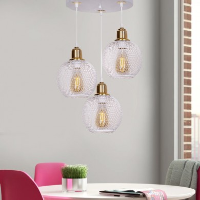 Amos Megapap E27 metallic three-lights ceiling light in white-gold color 30x30x65cm