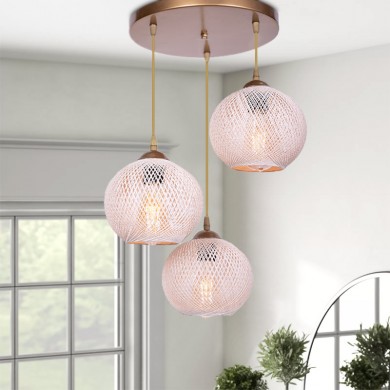 Riordan Megapap E27 metallic-rope three-lights ceiling light in gold - beige color 30x30x65cm