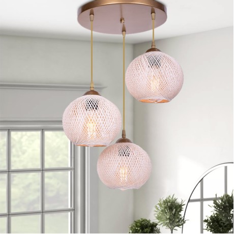 Riordan Megapap E27 metallic-rope three-lights ceiling light in gold - beige color 30x30x65cm