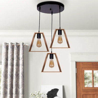 Esela Megapap E27 wooden/metallic ceiling three-light in natural - walnut color 50x50x80cm.