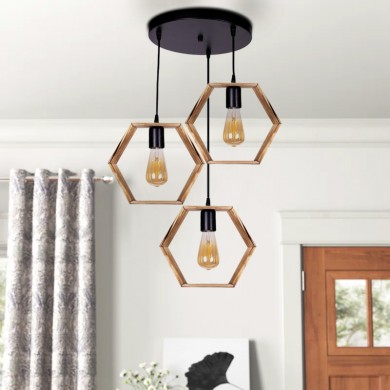 Esela III Megapap E27 wooden/metallic ceiling three-light in natural - walnut color 50x40x80cm.
